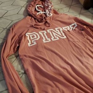 VS PINK long sleeved hooded oversized t shirt